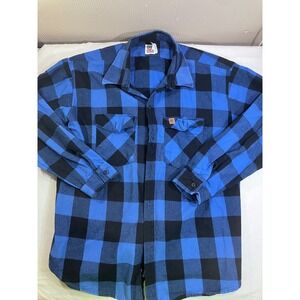 Big Bill Mens 2XL Blue Black Buffalo Check Flannel Work Shirt Heavyweight Cotton